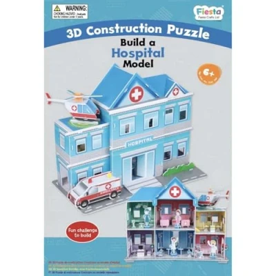 Image of Build A 3D Hospital Puzzle Construction Model Craft Kits for Kids by Fiesta Crafts Educational DIY Toy Building Ages 5 Years+
