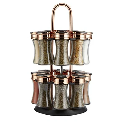Image of Tower T826021RB Rose Gold, Rotating Spice Rack with 16 Jars, Pre Filled Spices , Large