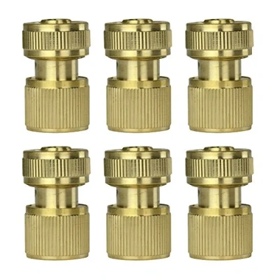 Image of 6Pcs Brass Garden Lawn Water Hose Pipe Fitting 1/2&quot; Quick Connector With Stop