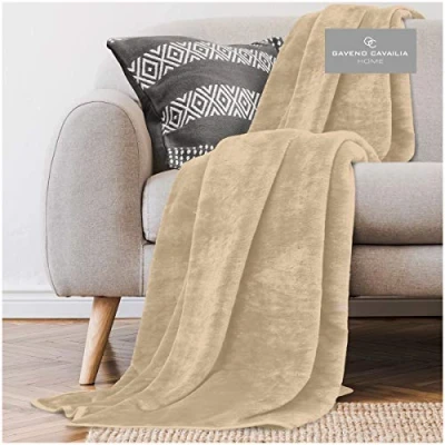 Image of Gaveno Cavailia Comfy Faux Fur Fleece Plain Throw Blanket, Biscuit, King (200 x 240 cm)