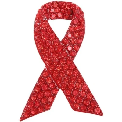 Image of Fituenly Red Ribbon Breast Cancer Awareness Lapel Pin Aids Metal Badge Crystal Brooch Decorative Jewelry Pins for Clothes