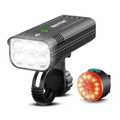 Image of EBUYFIRE 3000 Lumens USB Rechargeable Bike Lights Set, 6 LED Super Bright Bicycle Headlight Front and Rear Taillight, 5 Light Modes 5200 mAh Fits all Bicycles, Mountain,Road