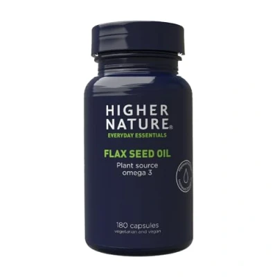Image of Higher Nature Flax Seed Oil 1000mg Plant Sourced Omega 3 Fish Free Flaxseed Capsules Vegan, Vegetarian &amp; Gluten 180