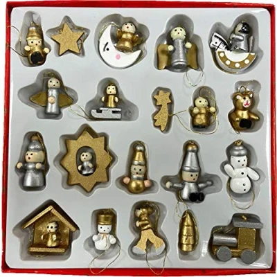 Image of 20 Wooden Christmas Tree Decorations Fine Detail Hand Made Traditional Hanging Ornaments Nativity Figures