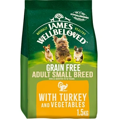 Image of James Wellbeloved Grain Free Adult Small Breed Turkey and Vegetables 1.5 kg Bag, Hypoallergenic Dry Dog Food