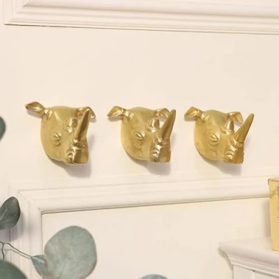 Image of Melody Maison Set of 3 Gold Rhino Wall Hooks