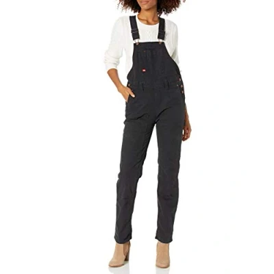 Image of Dickies Women&#039;s Duck Double Front Bib Overalls, Rinsed Black, XS UK