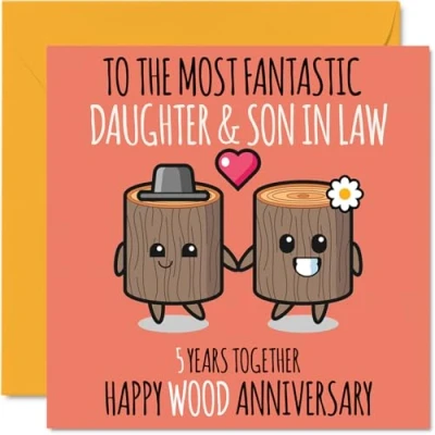Image of Cute Wooden Anniversary Card for Daughter &amp; Son In Law 5 Years Together Happy 5th Wedding Cards Daughter, 145mm x Greeting Fifth Anniversaries