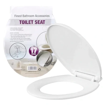 Image of Plastic Toilet Seat White Bathroom Includes Fittings, Standard Size Easy Clean &amp; Wipe, Smooth Surface Heavy Duty to Install Durable Quality Long Lasting