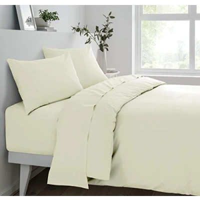 Image of Sleepdown Fitted Sheet Super Soft Cosy Easy Care Polycotton Bed Linen Luxury Bedding Bedsheet 25 cm Deep Non Iron Ivory King