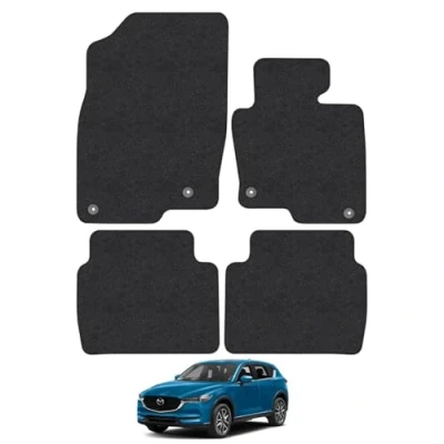 Image of Car Mats Compatible with Mazda Cx5 (2017 ) Tailored Fit Black Carpet Floor Set Accessory Custom 4 Pieces Anti Slip Backing &amp; Binding Trim Edge
