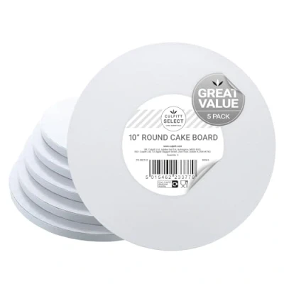 Image of Culpitt Select 10&quot; White Cake Boards, Round, 12mm Thick Lightweight Plate for Celebration Cakes, Birthday Treats, Cupcakes, and More! Strong, 10 Inch, Pack of 5