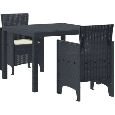 Image of vidaXL 3 Piece Garden Dining Set with Cushions Anthracite Poly Rattan