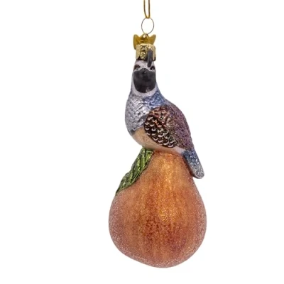 Image of Kurt Adler Noble Gems 5 Inch Glass Partridge on Pear Ornament