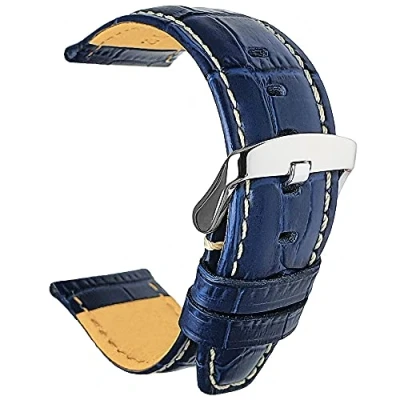 Image of Talk Time Genuine Leather Alligator Grain Watch Strap Blue 18mm