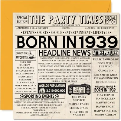 Image of 85th Birthday Cards for Men Women Born In 1939 Newspaper Happy 85 Card Grandad Grandma Nan Vintage Retro Back 1939, 145mm x Eighty Five Fifth Bday Greeting