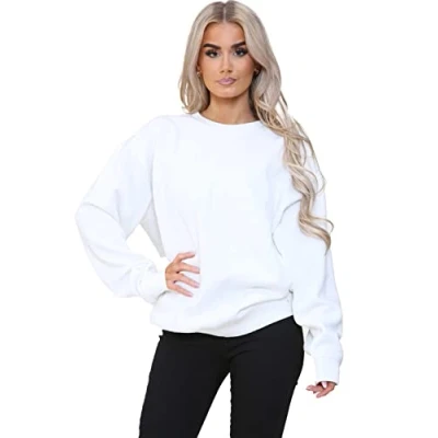 Image of BRAND KRUZE Womens Oversized Long Sleeve Sweatshirt Ladies Soft SWEAT Jumper KZLSW132 OFF WHITE S