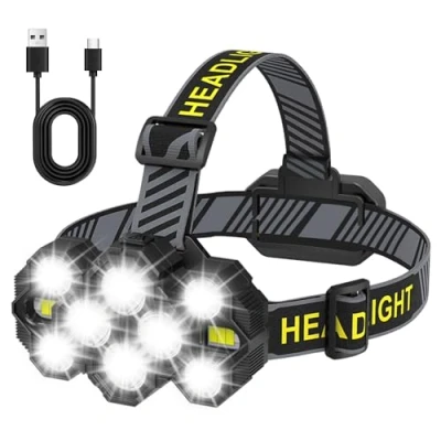 Image of Rantizon Head Torch Rechargeable, 10 LED Modes USB Rechargeable Super Bright 22000 Lumens Waterproof IPX4 Headlamp Hands Free Running for Fishing Walking Cycling Camping