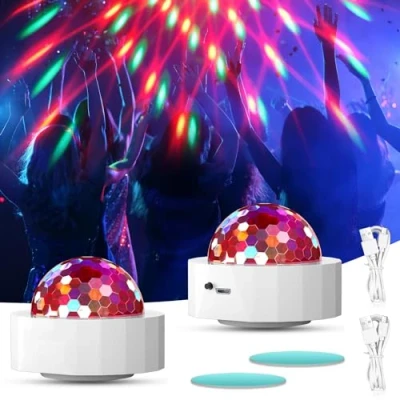 Image of Disco Lights for Parties, 2Pcs Multi Colour Mini Ball Light Portable Sound Activated DJ Lights, USB Rechargeable LED Kids, Party, Bar, Car, Halloween, Christmas