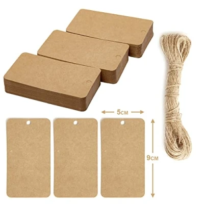Image of Box.it.pack.it Kraft Paper Gift Tags, Brown, Rectangular 9x5 cm, 100 Pack with String