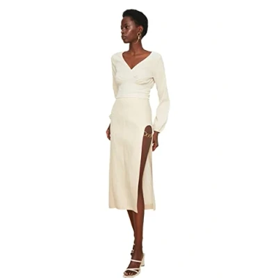 Image of Trendyol Women Fitted Basic V Neck Knit Blouse Stone
