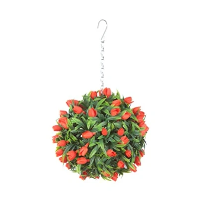 Image of Best Artificial TULIP Flower Ball Lush Long Leaf Topiary Grass (24cm, Orange)