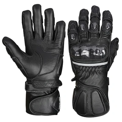 Image of MOTERO Mens Warm Motorcycle Riding Gloves Full Finger Motorbike Leather With CE Knuckle Heavy Duty Armour Protection (Blk Xlarge)