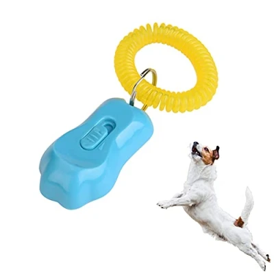 Image of Pssopp Pet Training Clicker Adjustable 3 Gears Dog Paw Shaped with Wrist Strap for Cats Birds Horse Perfect Behavioral (Sky Blue)