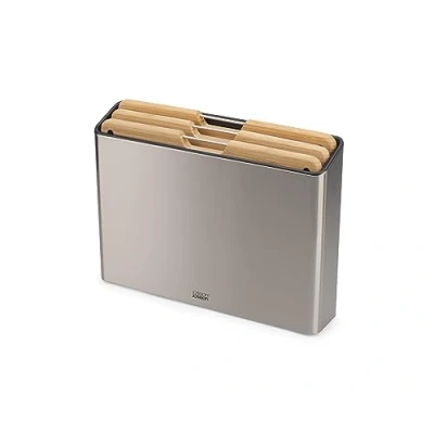 Image of Joseph Folio Premium Chopping Board Set, Slimline Case for Organised Kitchen Storage, Large, Stainless Steel and Bamboo