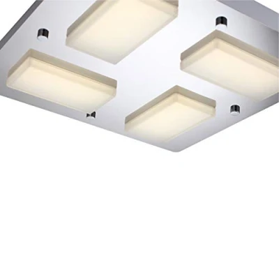 Image of AUROLITE 4 LED Semi Flush Ceiling Light, Polished Chrome Finish, 18 Watts, 1800 Lumens, Natural White (4000K), Waterproof (IP44), Ideal for Living Room, Bathroom, Bedroom, Kitchen