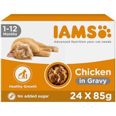 Image of IAMS Kitten Wet Cat Food Pouches Chicken in Gravy Ages 1 12 Months Multipack 24 x 85g