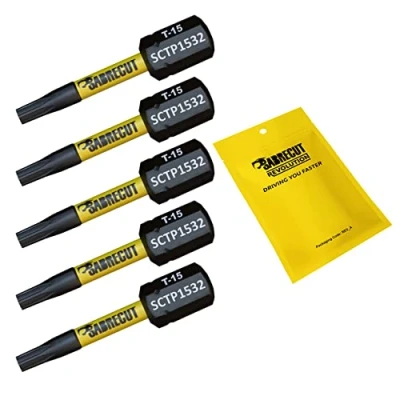 Image of 5 x SabreCut SCTP1532_5 32mm T15 TX15 Torx Tamper Proof Security Magnetic Impact Screwdriver Driver Bits Set Heavy Duty Compatible with Dewalt Milwaukee Bosch Makita and More