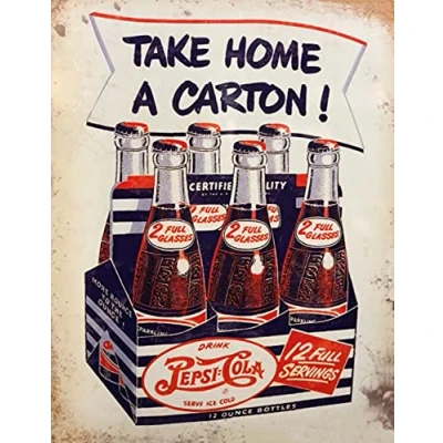 Image of Vintage Advertising Wall Tin Plaque 20x15cm Pub Shed Bar Man Cave Home Bedroom Office Kitchen Gift Metal Sign Retro Pepsi Cola Advert Take Carton USA Soft Drink inspired