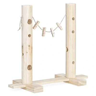 Image of Navaris Wooden Rabbit Feeder Station Wood Feeding Holder for Bunny Rabbits, Bunnies, Small Animals, Pets Pinewood Food Rack with Hanging Clips