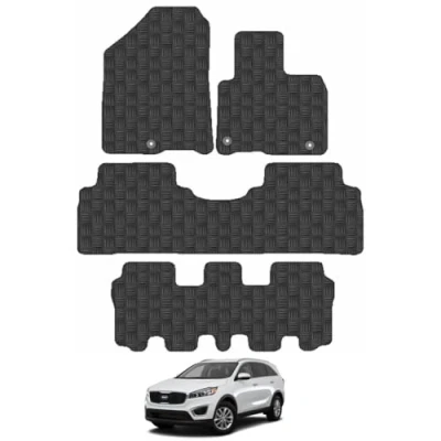 Image of 5mm Rubber Car Mats Compatible With Kia Sorento 7 Seats (2015 2020) Tailored Fit Floor Set Accessory Custom Anti Slip Backing Heavy Duty Waterproof Easy Clean Durable All Weather