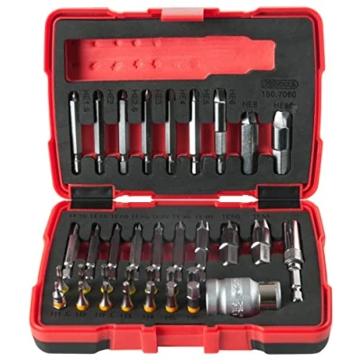 Image of KS Tools 150.7060 1/4 Inch + 10 mm Torx and Allen Hex Socket Screw Extractor Set 34 Pieces