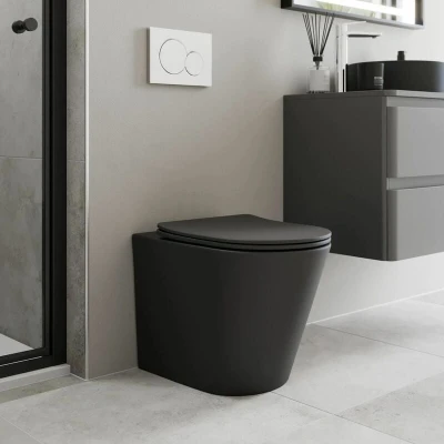 Image of Affine Back to Wall Rimless Toilet Matt Black &amp; Soft Close Seat