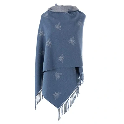 Image of London Scarfs Winter Warmer Reversible Thick Long Bumble Bee Print Fashion Scarf Blanket Wrap (Denim Blue/Silver)