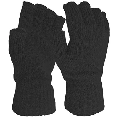 Image of Ladies Super Soft Warm Fine Knit Thermal Fingerless Winter Gloves (Black)