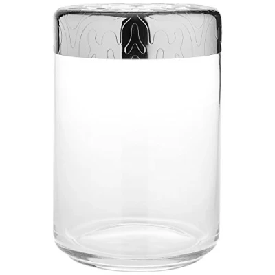 Image of Alessi MW21/100, Dressed Kitchen Box with Hermetic lid, 100cl, Glass, Silver, 6.25&quot;h x 4.25&quot;d