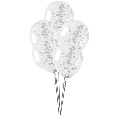 Image of Clear Latex Balloons with Pink, Blue &amp; Gold Star Confetti (40cm) Pack of 5 Perfect for All Occasions and Celebrations