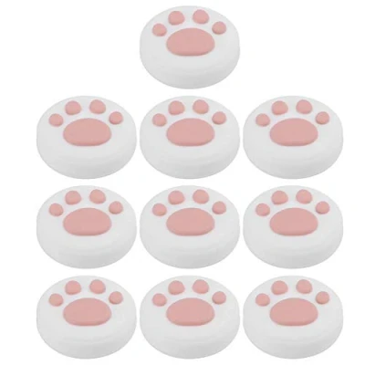 Image of Annadue Cat Paw Thumb Grip Caps 10 Pieces Replacement Silicone Grips Analog Stick Cover Joystick Cap Universal for Switch Lite(Pink on White)
