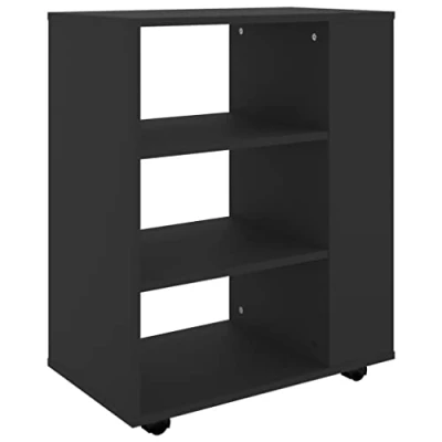 Image of vidaXL Rolling Cabinet Black Engineered Wood Mobile Office Storage Solution 60x35x75 cm Easy to Clean &amp; Assemble Suitable for Various Rooms Scandinavian Style
