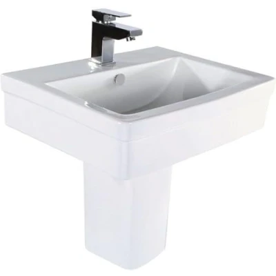 Image of Ashton Basin Sink &amp; Semi Pedestal Bathroom White Ceramic 1 Tap Hole
