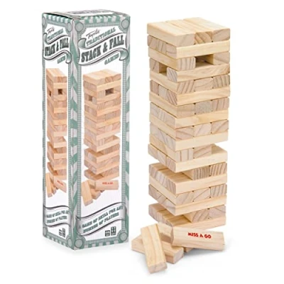 Image of Toyrific Stack and Fall Tumble Tower Game Stacking Balance Set 57 Wooden Blocks
