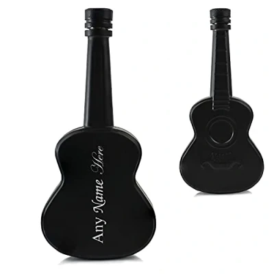 Image of Personalised Engraved Black 5oz Guitar Hip Flask with Sideways Name, Personalise Any Name