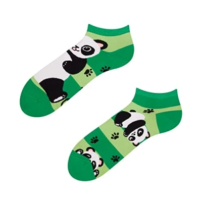 Image of Dedoles Unisex Socks for Women, Men &amp; Kids Cotton Funny Designs Football Bicycle Horses Plants Firefighter Gift Mismatched, Design: Panda and Stripes, Colour: Green, Size: 5 7.5 W / 6 8 M UK