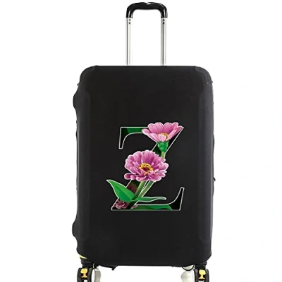 Image of initial letter Printed Design Travel Trolley Case Cover Protector Washable Suitcase Luggage Storage Covers for 18 28 inch (L (26 Luggage), Flower color Z)