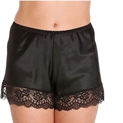Image of Ladies Satin French Knickers Briefs Lace Trim Retro Plus Sizes (22/24, Black)