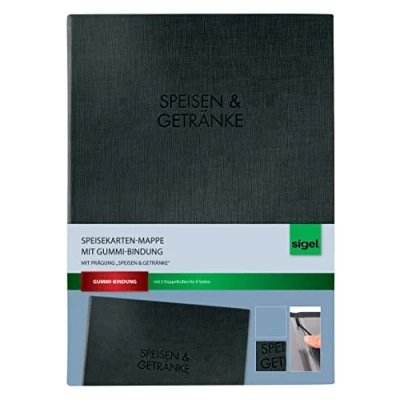 Image of Sigel SM111 Menu Folder with Elastic Band for A4 Plastic Black German &quot;Speisen &amp; Getränke&quot;